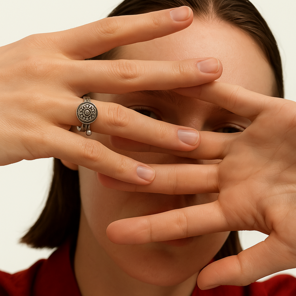 Tibetan Spinning Prayer Wheel Ring with Lotus Symbol