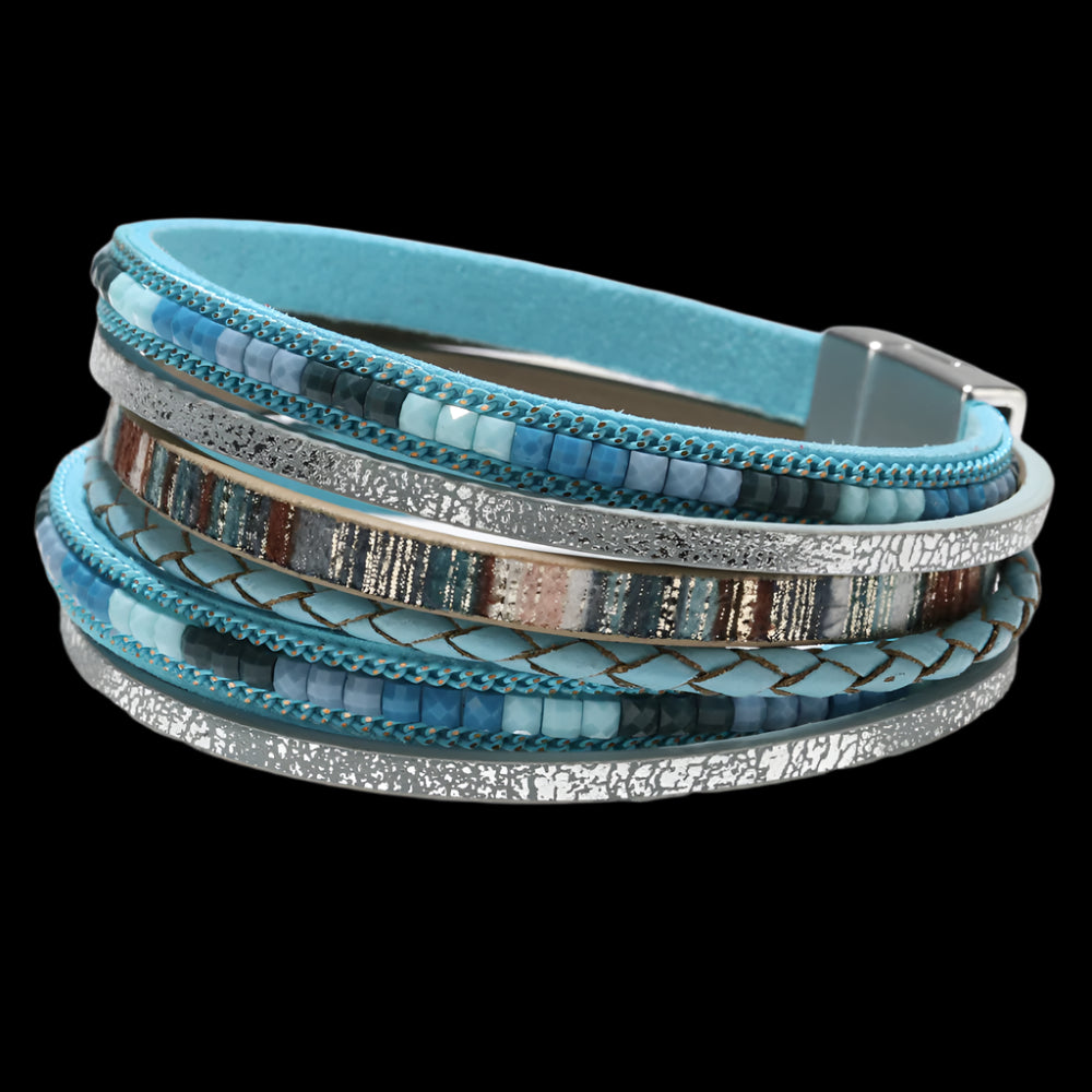 Bohemian Woven Leather Wrap Bracelet with Magnetic Clasp