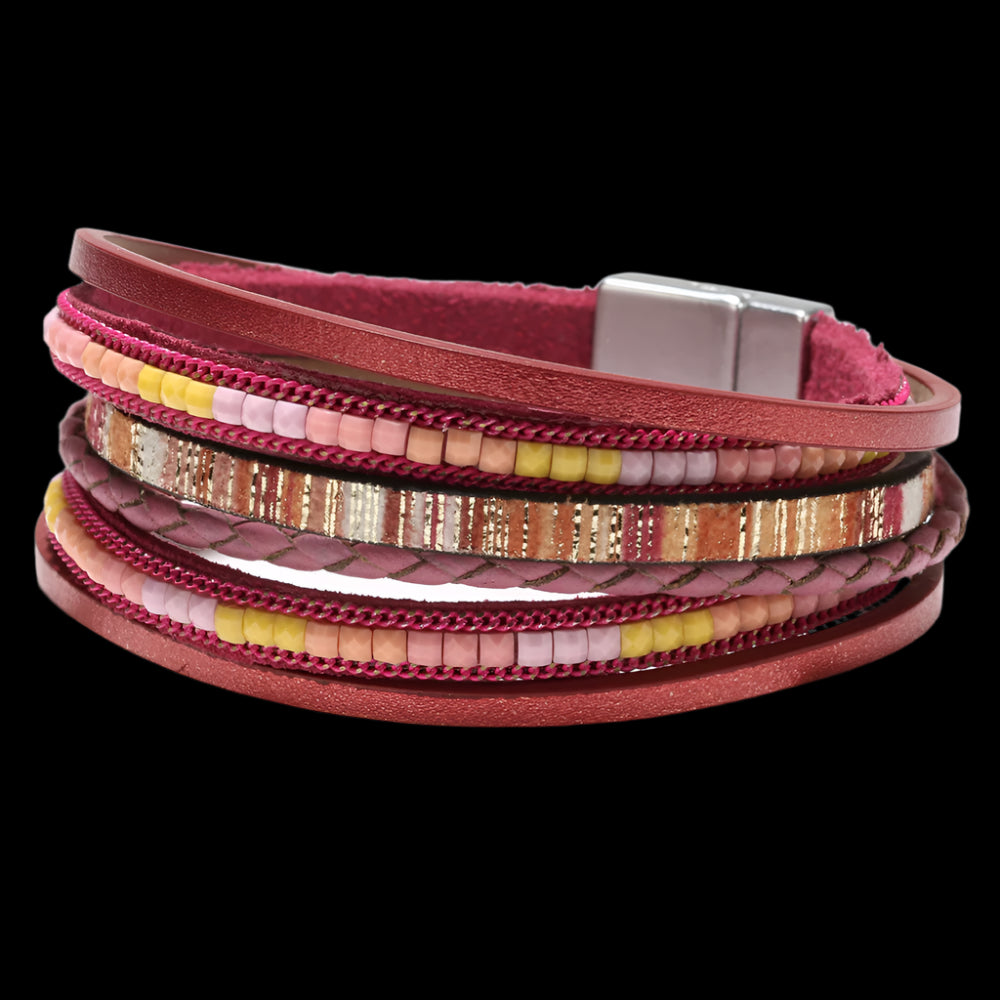 Bohemian Woven Leather Wrap Bracelet with Magnetic Clasp