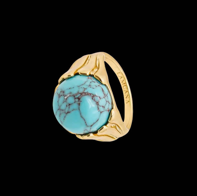 Sky Royal® Tibetan Gold Ring with Round Turquoise Stone Centerpiece