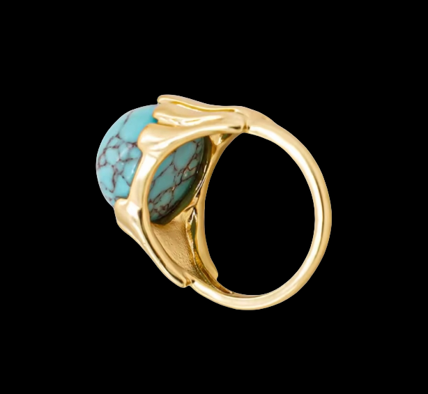 Sky Royal® Tibetan Gold Ring with Round Turquoise Stone Centerpiece