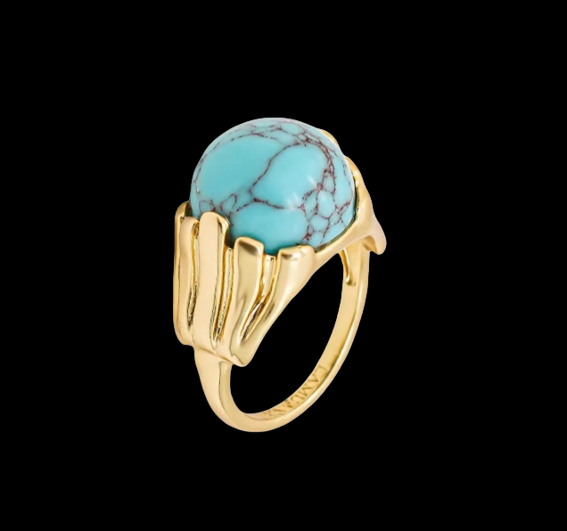 Sky Royal® Tibetan Gold Ring with Round Turquoise Stone Centerpiece