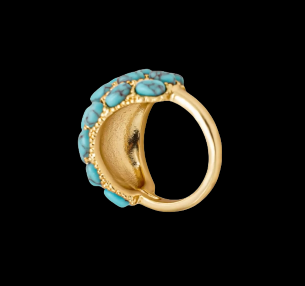 Sky Royal® Tibetan Gold Ring with Clustered Blue Turquoise Oval Beads