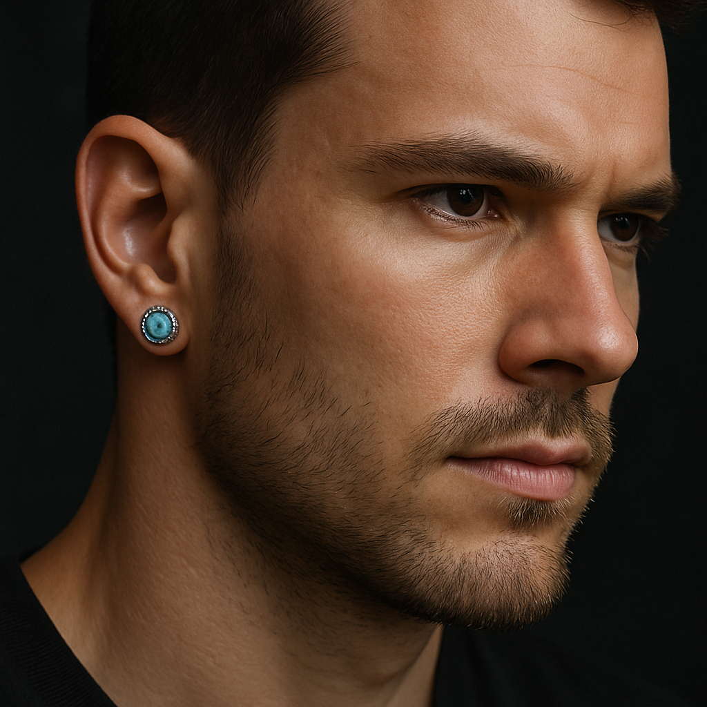 Tibetan Sterling Silver Stud Earrings with Turquoise Inlay