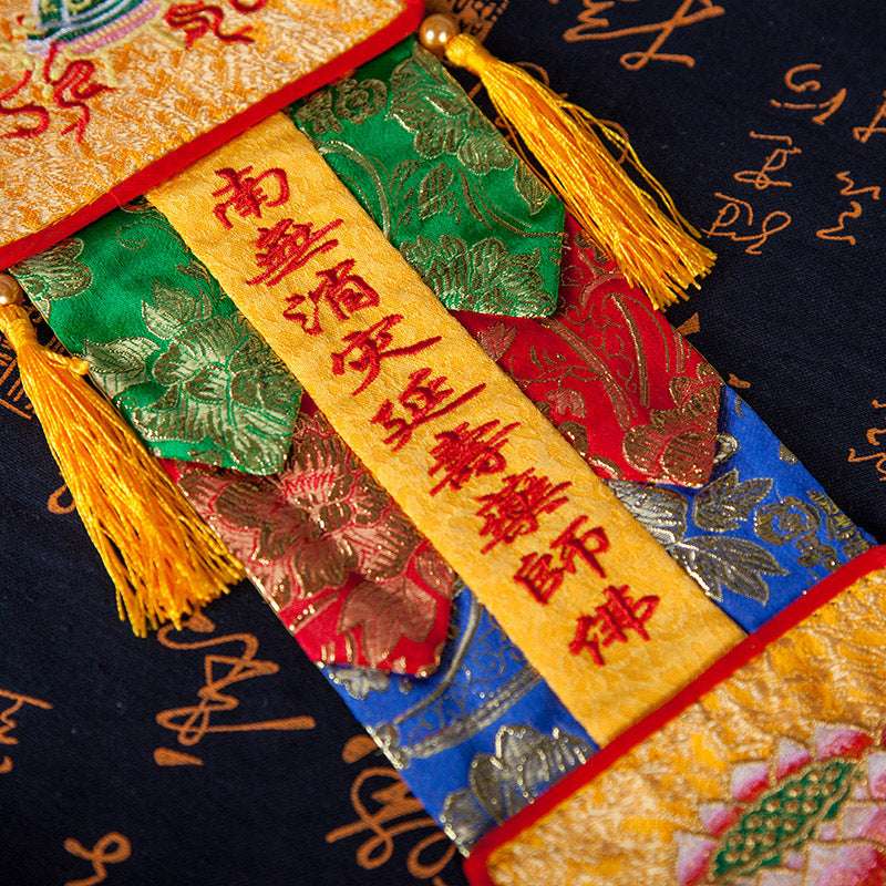 Sacred Tibetan Prayer Flags Embroidered with Six Bodhisattvas