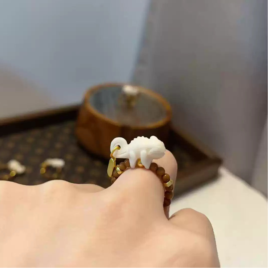 Funky Punky® Tibetan Deer Bone Lizard Ring with Brown Beads