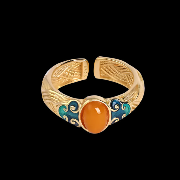 Garden of Empresses® 925 Silver Enamel Cloud Ring with Amber Charm