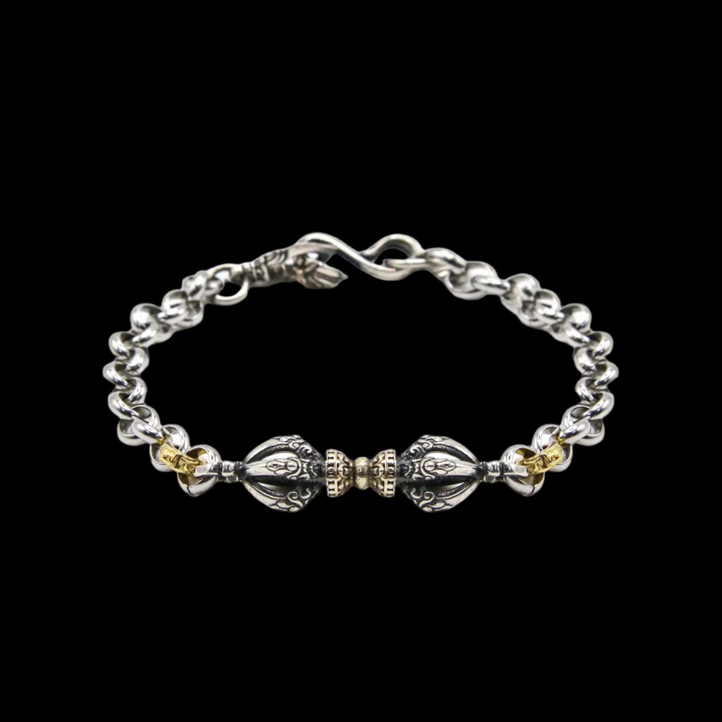Tibetan Vajra Bracelet – Silver & Gold-Plated Protection Charm