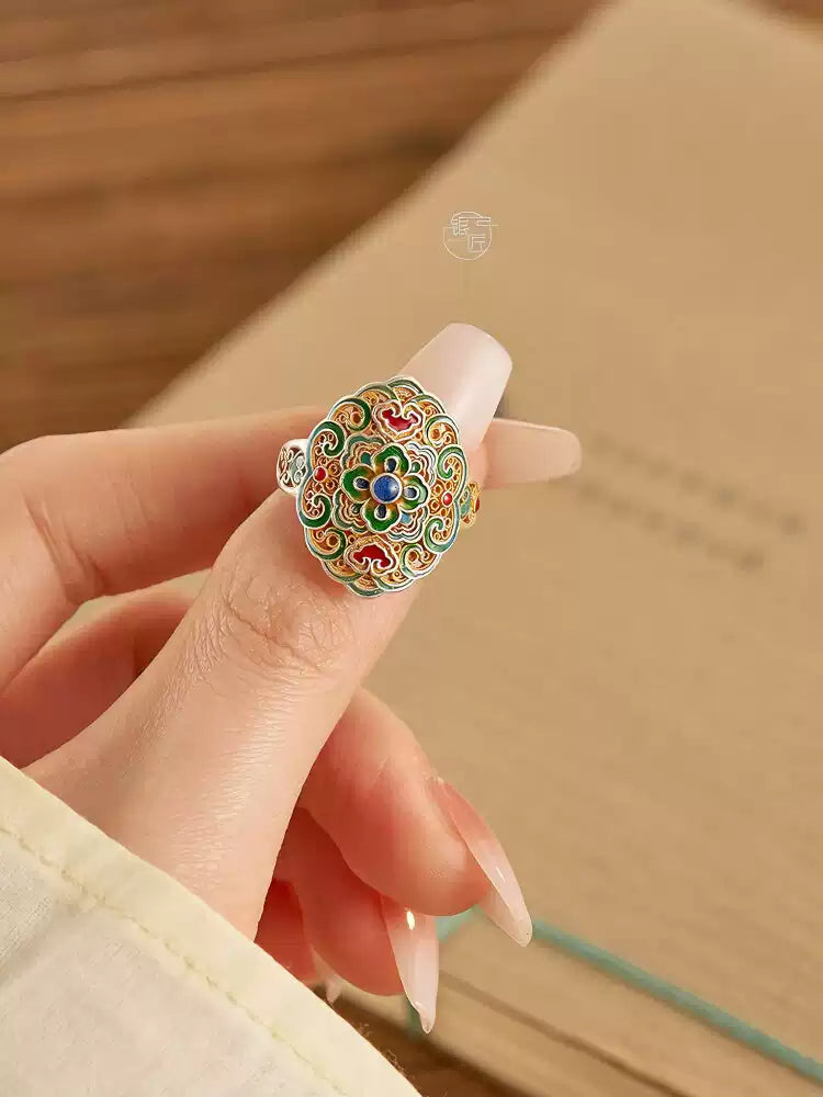 Garden of Empresses® 999 Silver Cloisonné Ring with Enamel Bloom