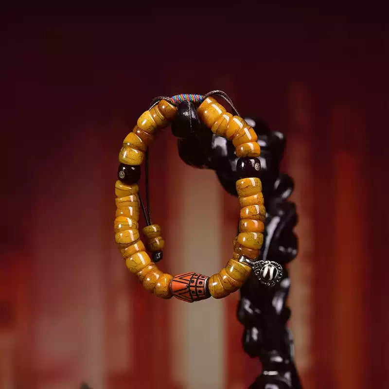 Sacred Gutline® Tibetan Yak Bone Intestine Mala Bracelet with Dzi Bead