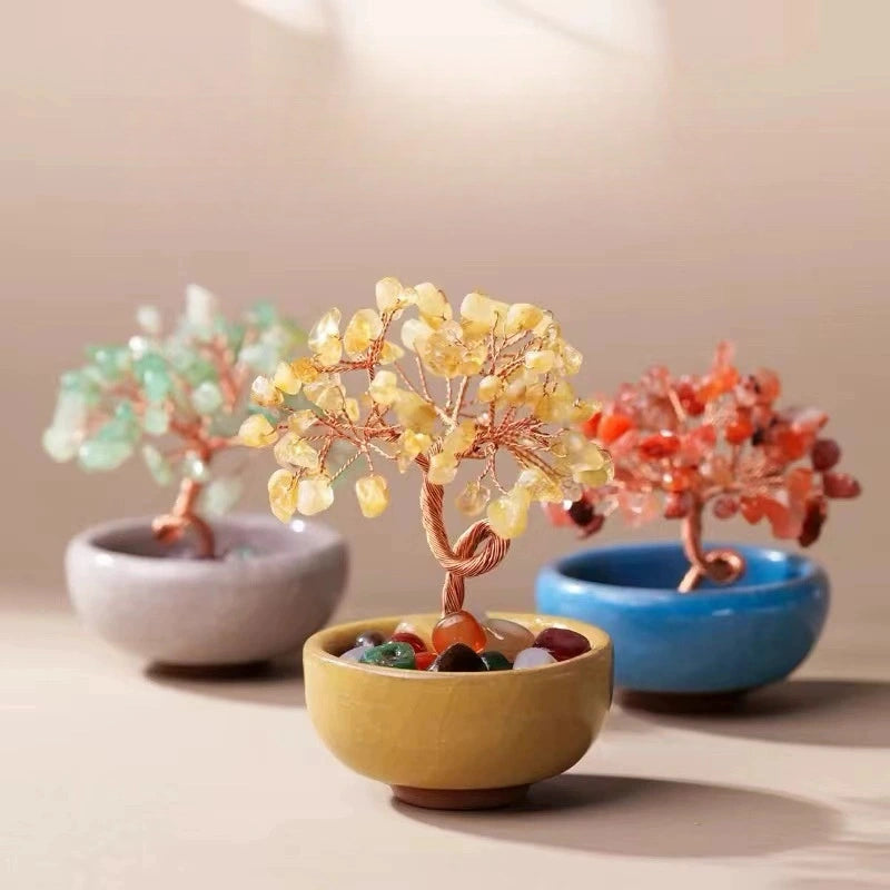 Feng Shui Crystal Money Tree – Wealth & Harmony in Ceramic Bowl