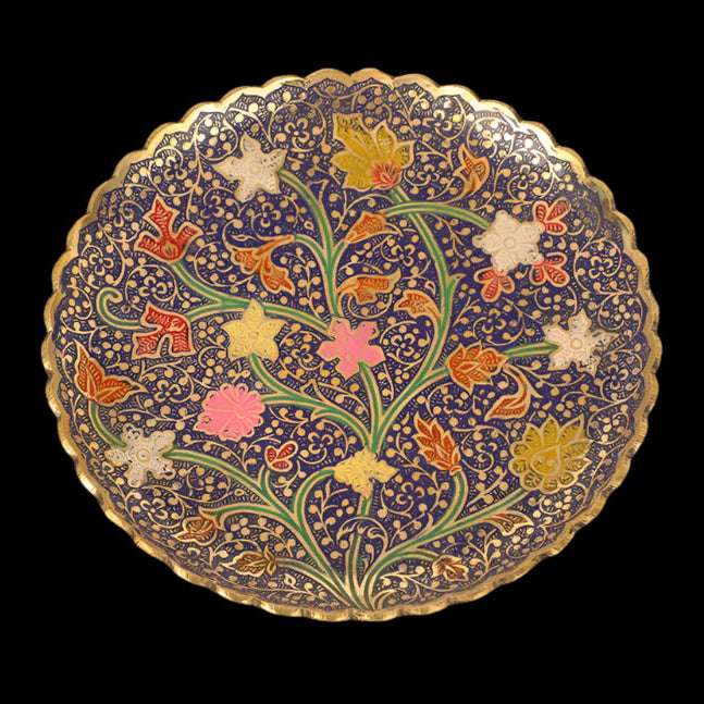 Tibetan Brass Decorative Plate - Hand-Painted Enamel with Lotus & Mandala Designs