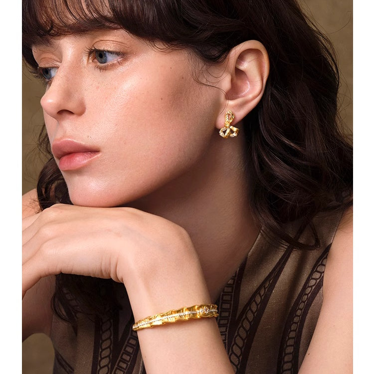 Imperial Ruffle Gold-Plated Silver Bangle with Pavé Detailing