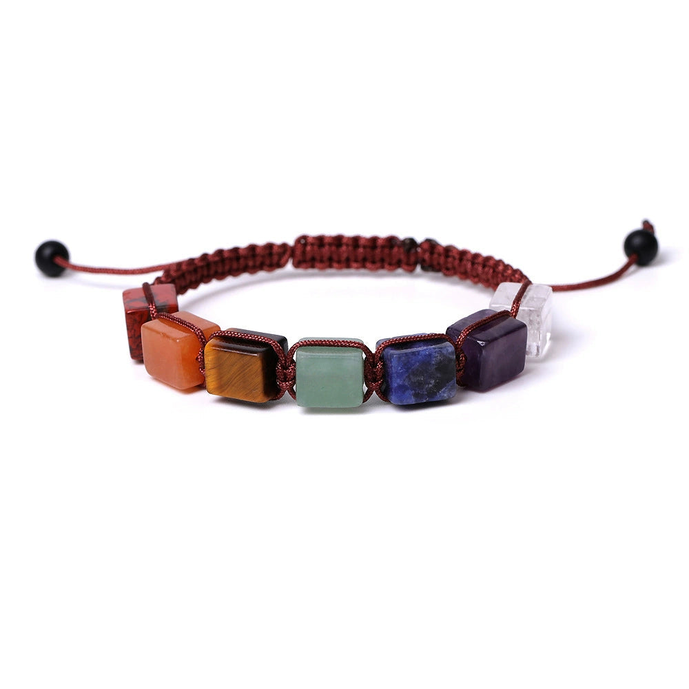 Tibetan Chakra Bracelet – Square Gemstone Beads, Adjustable Rope
