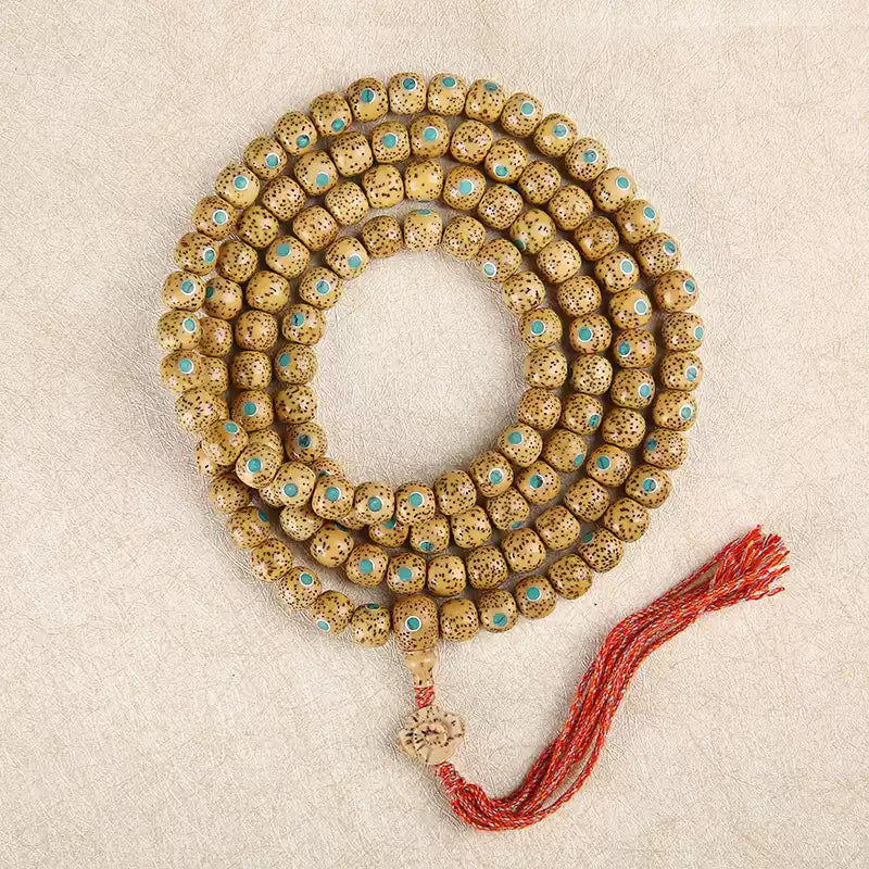 Sandalwood & Turquoise Inlaid Buddha 108 Bead Mala