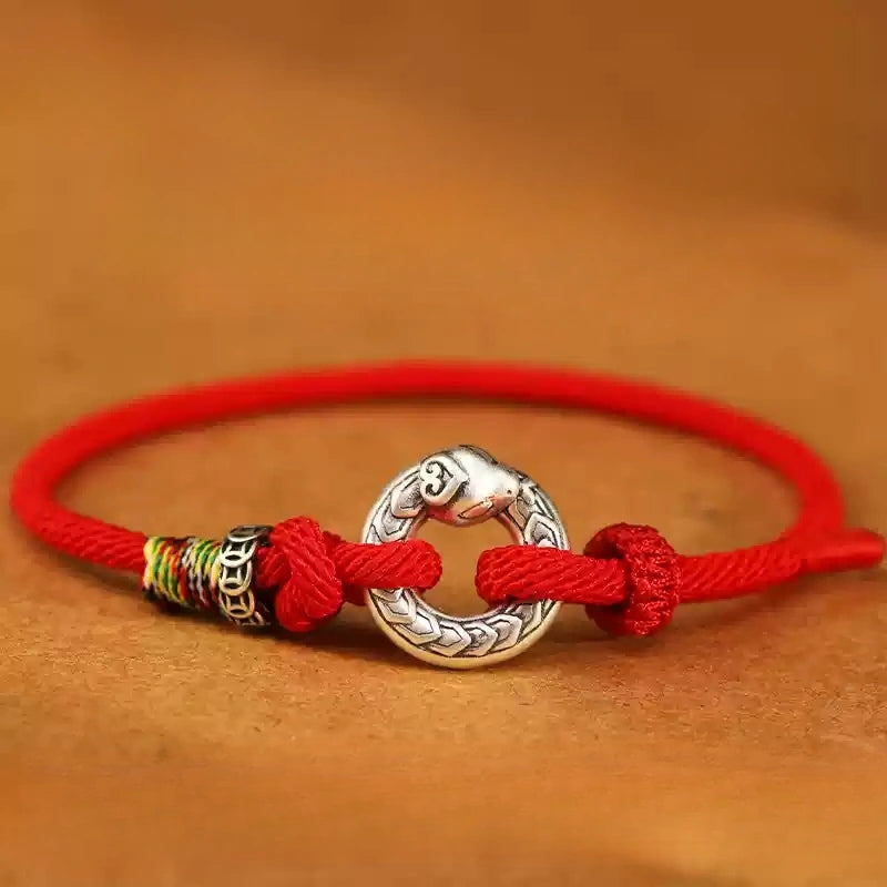 Sterling Silver Snake Amulet Bracelet – Red Cord Luck Charm for New Year