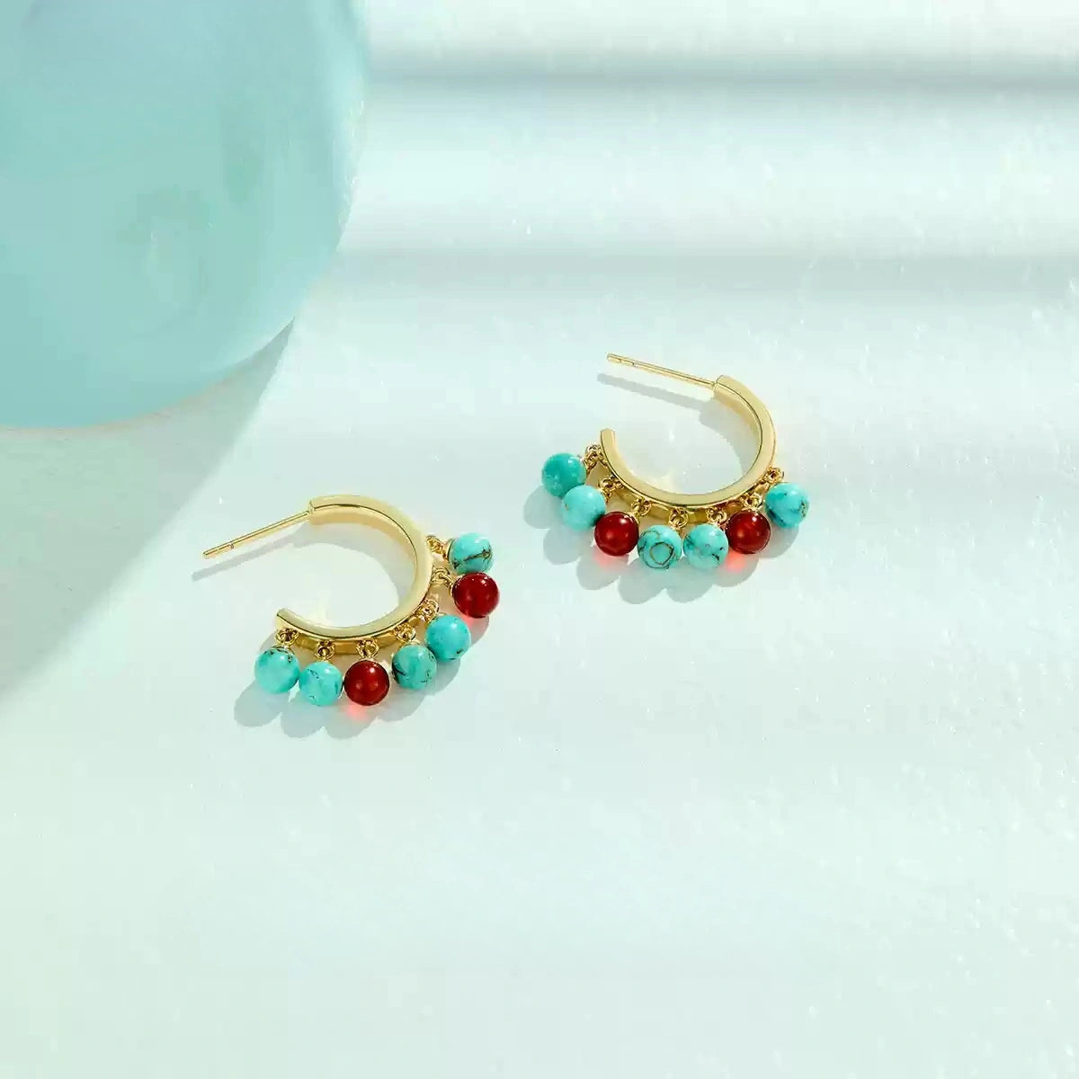 Pastel Reverie® Turquoise & Carnelian Beaded Hoop Earrings