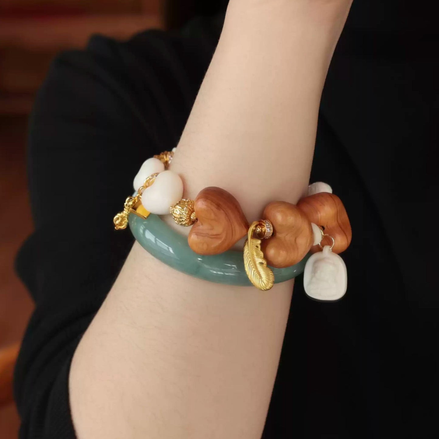 Funky Punky® Tibetan Cypress Peach Heart Bracelet with Bodhi Accents
