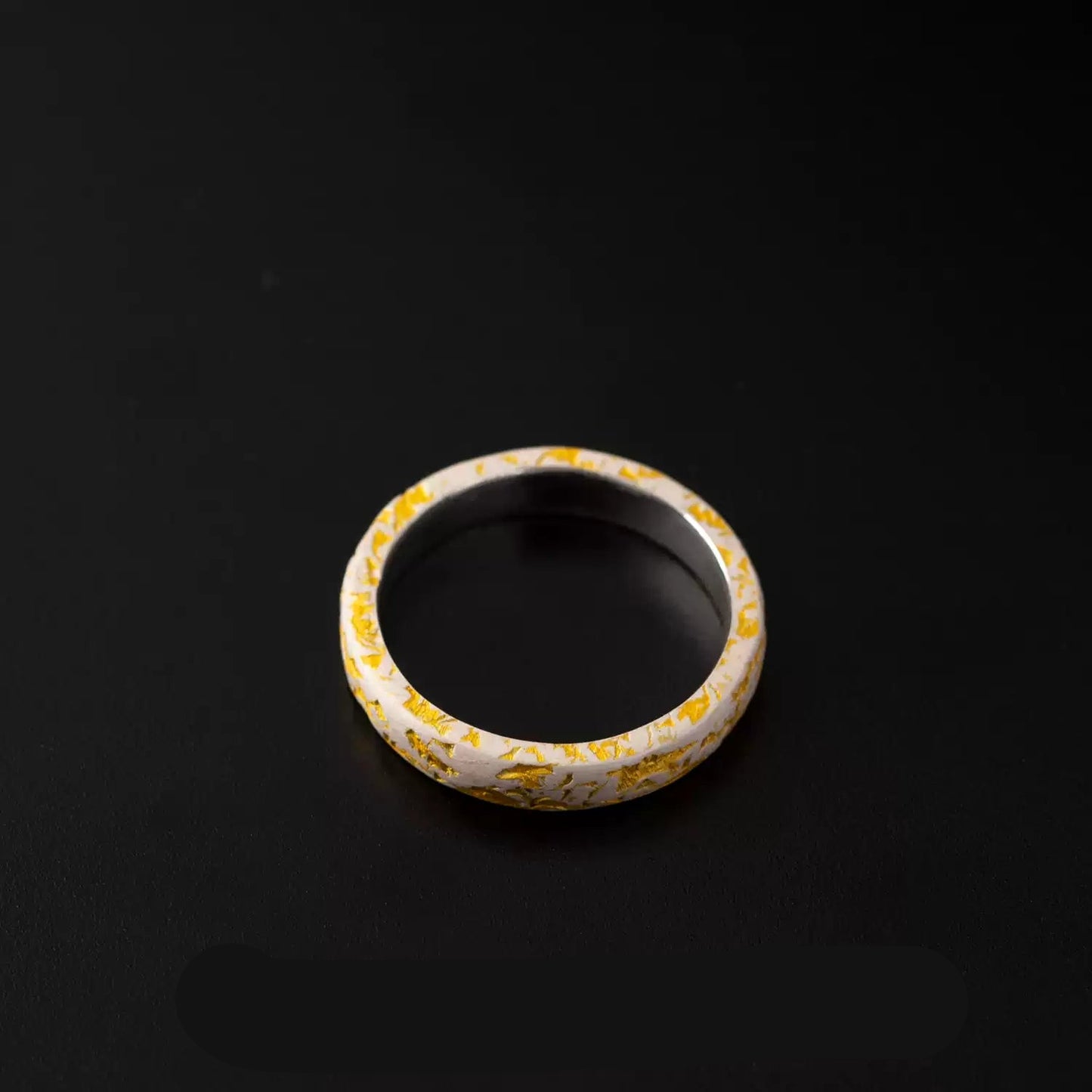 Tibetan Silver Ring with Gold Leaf Inlay & Stone Texture Design