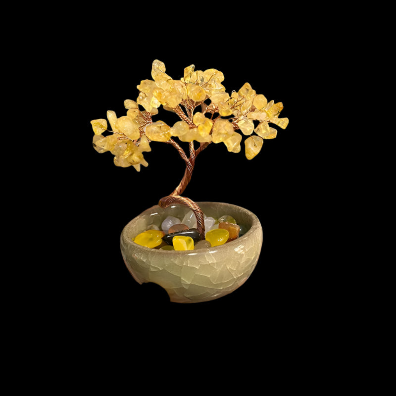 Feng Shui Crystal Money Tree – Wealth & Harmony in Ceramic Bowl