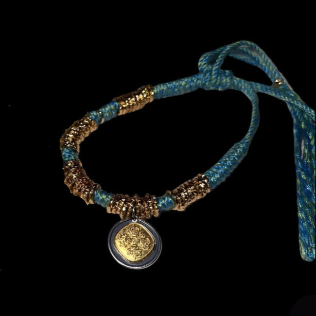Vajra Knot Bracelet with 24K Gold-Plated S925 Silver & Woven Cord