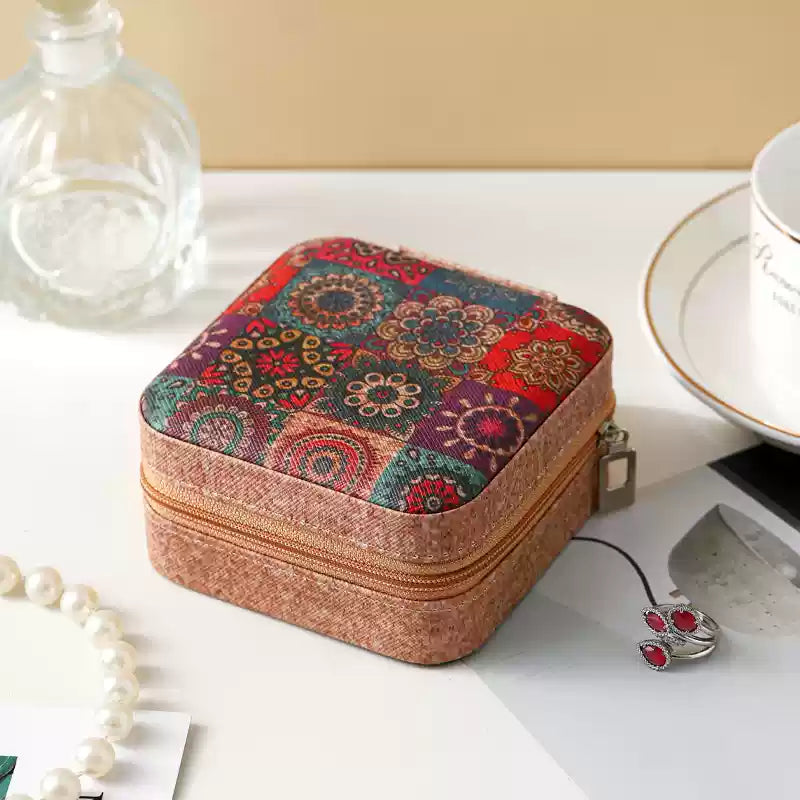 Portable Vintage Pattern Jewelry Box with Organizers