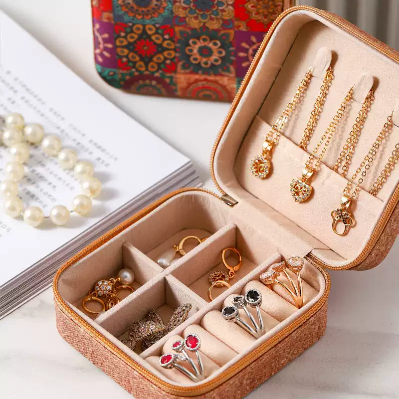 Portable Vintage Pattern Jewelry Box with Organizers