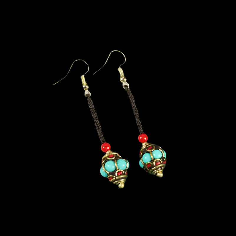 Sangye Circuit® Tibetan Turquoise & Coral Drop Earrings