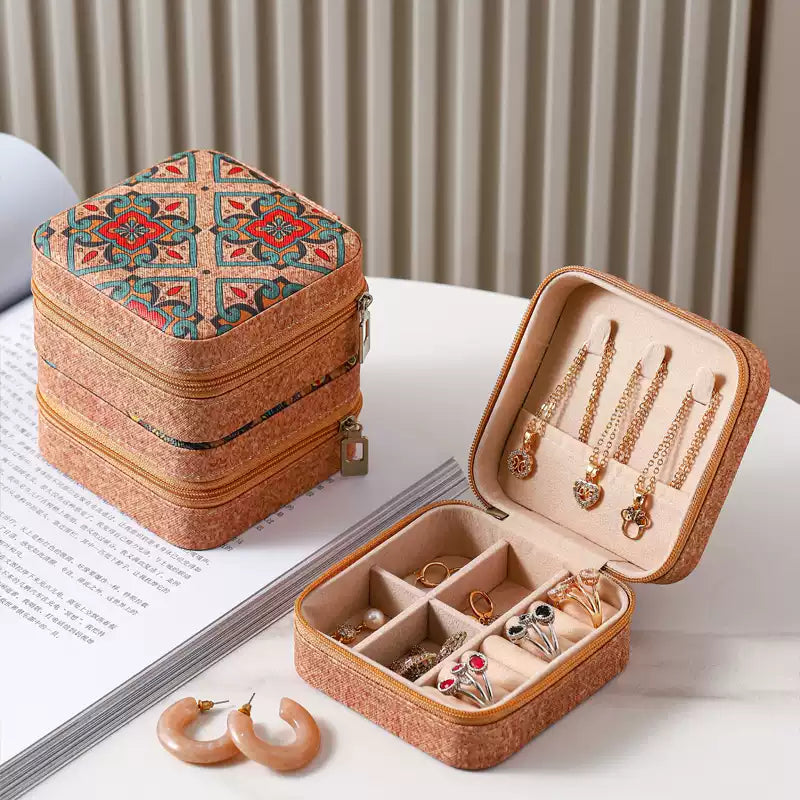 Portable Vintage Pattern Jewelry Box with Organizers