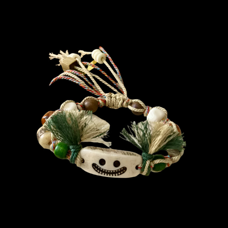 Funky Punky® Tibetan Smiling Face Bracelet with Carved Bone, Bodhi & Green Sandalwood