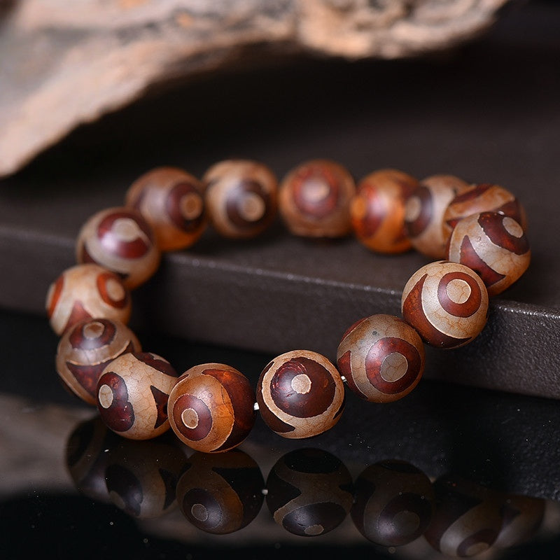 Tibetan Dzi Agate Bracelet with 3-Eye and 9-Eye Beads