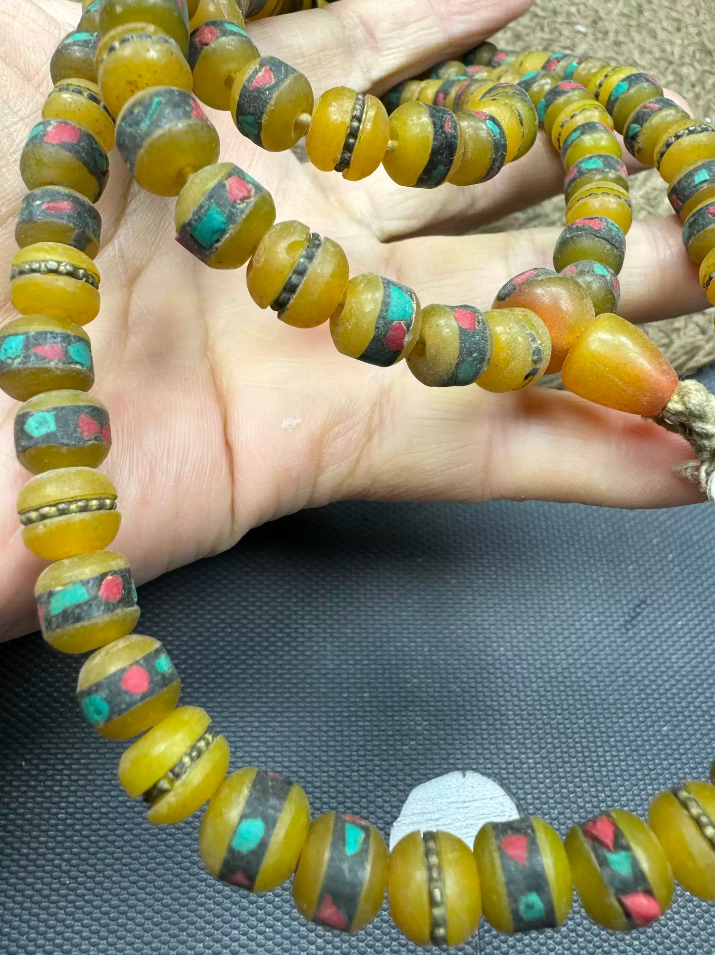 Veins of the Earth® Tibetan Ox Bone 108 Beads Mala with Resin Inlays