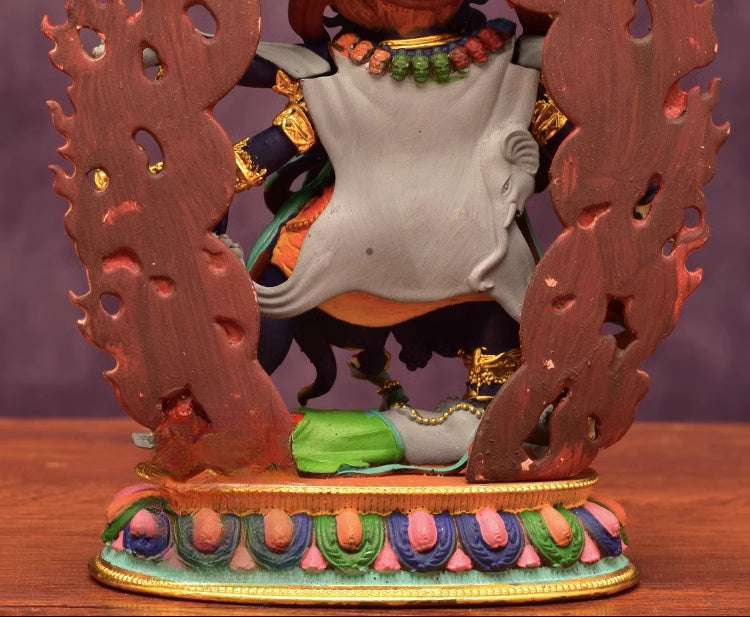 Mahakala Six-Armed Statue – Tibetan Buddhist Protector Figure with Copper and Hand-Painted Detailing