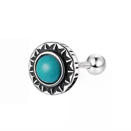 Tibetan Sterling Silver Stud Earrings with Turquoise Inlay
