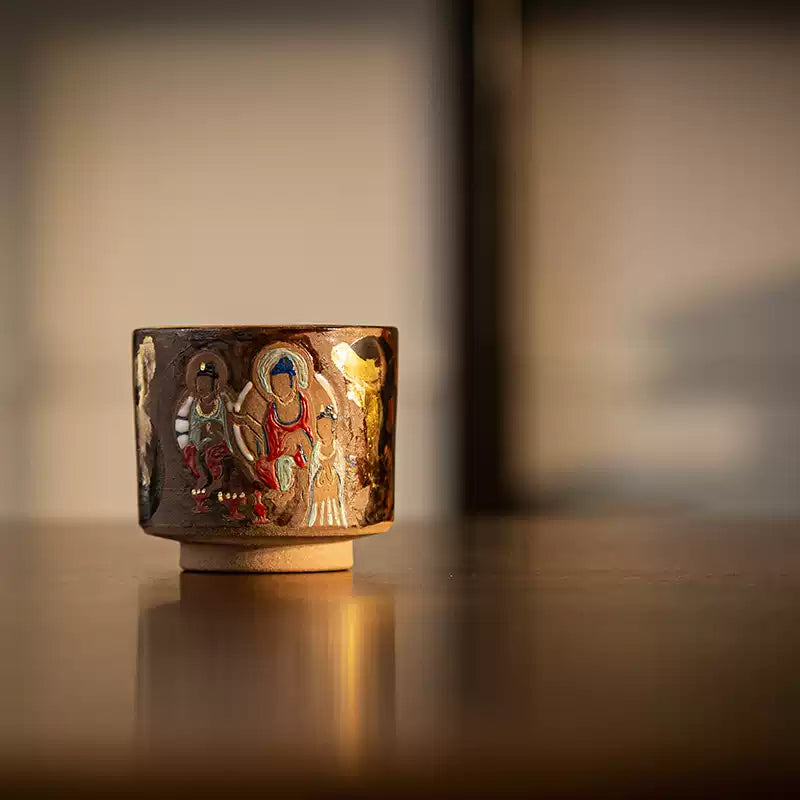 Hand-Painted Tibetan Mural Tea Cup – Ceremonial Tea Cup with Traditional Tibetan Artwork