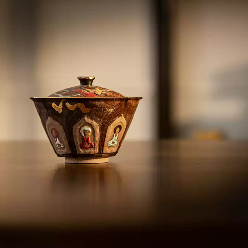 Hand-Painted Tibetan Mural Tea Cup – Ceremonial Tea Cup with Traditional Tibetan Artwork