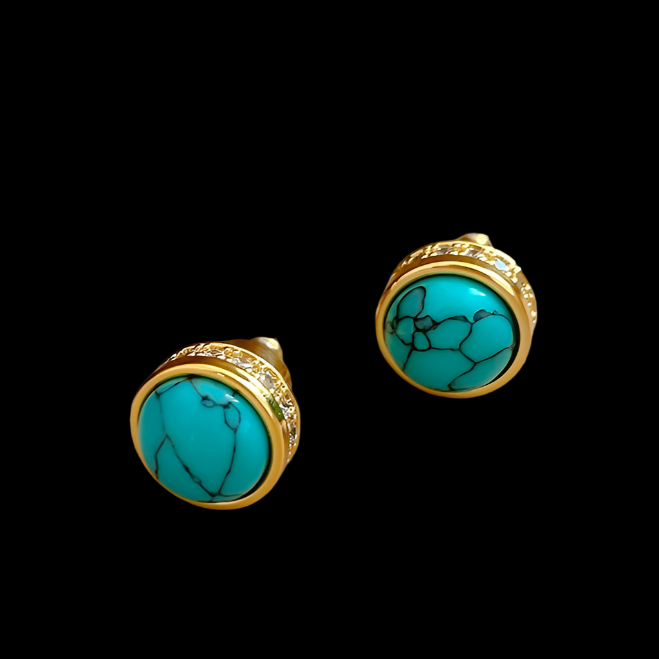Sky Royal® Retro-Style Turquoise Stud Earrings with Gold Detailing
