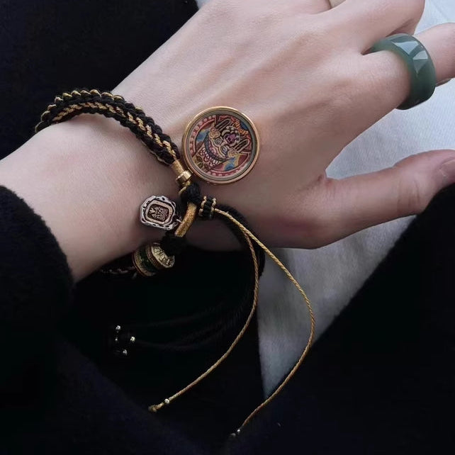 Braids of the Sacred® Tibetan Thangka Handwoven Bracelet with Six-Syllable Mantra and Protective Charms