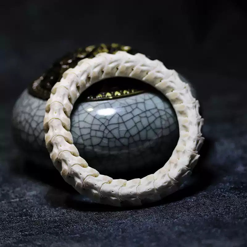 Tibetan Snake Bone Bracelet with Hand-Carved Detailing