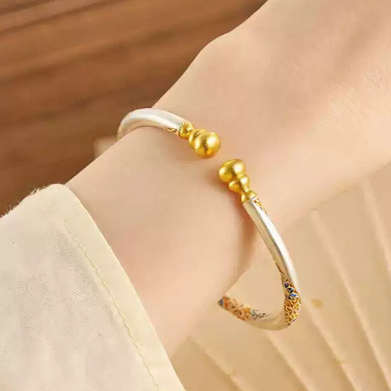 Garden of Empresses® Floral Gilded Enamel Silver Gourd Bracelet