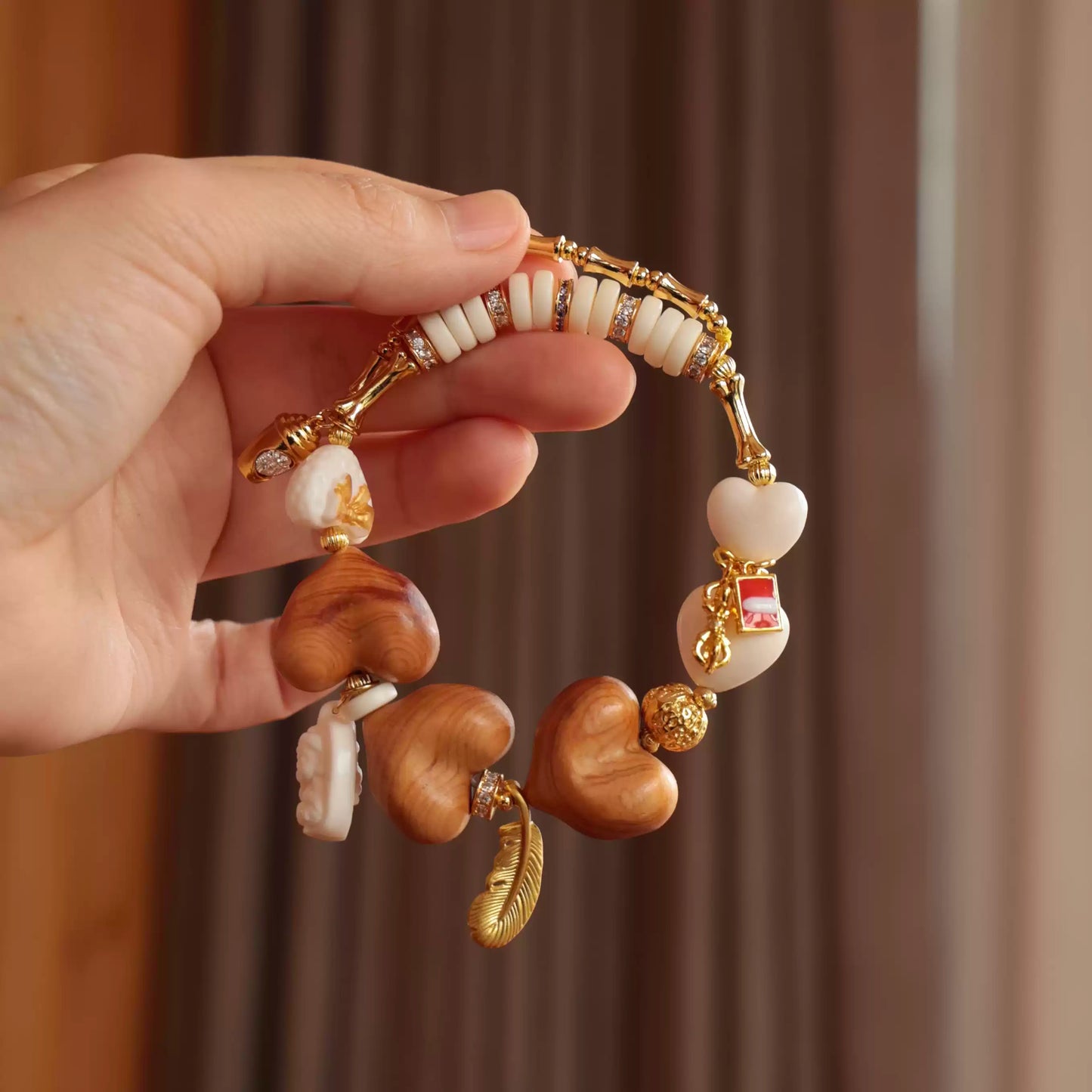 Funky Punky® Tibetan Cypress Peach Heart Bracelet with Bodhi Accents