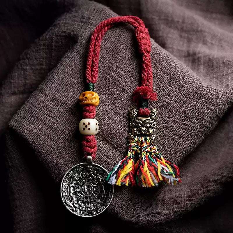 Tibetan Handcrafted Knot Pendant with Bronze Coin