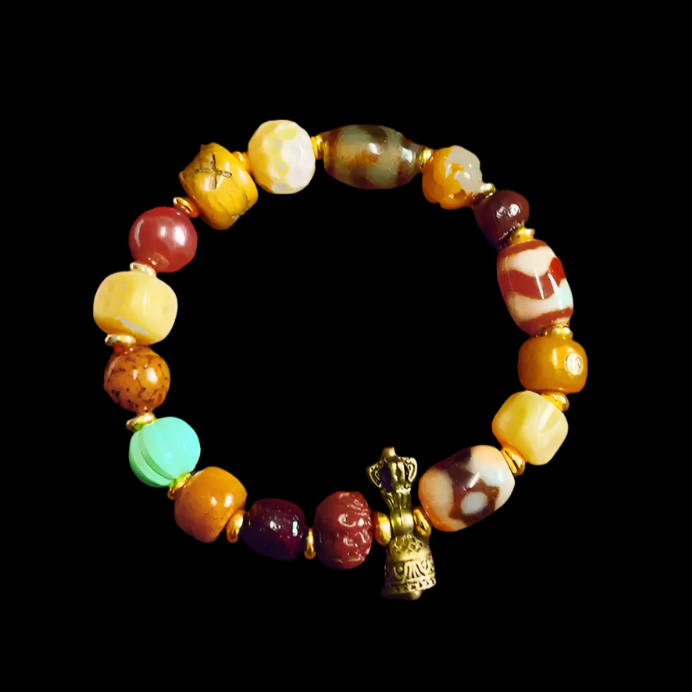 Punk Monk® Gemstone Prayer Bracelet with Vajra & Dzi Bead