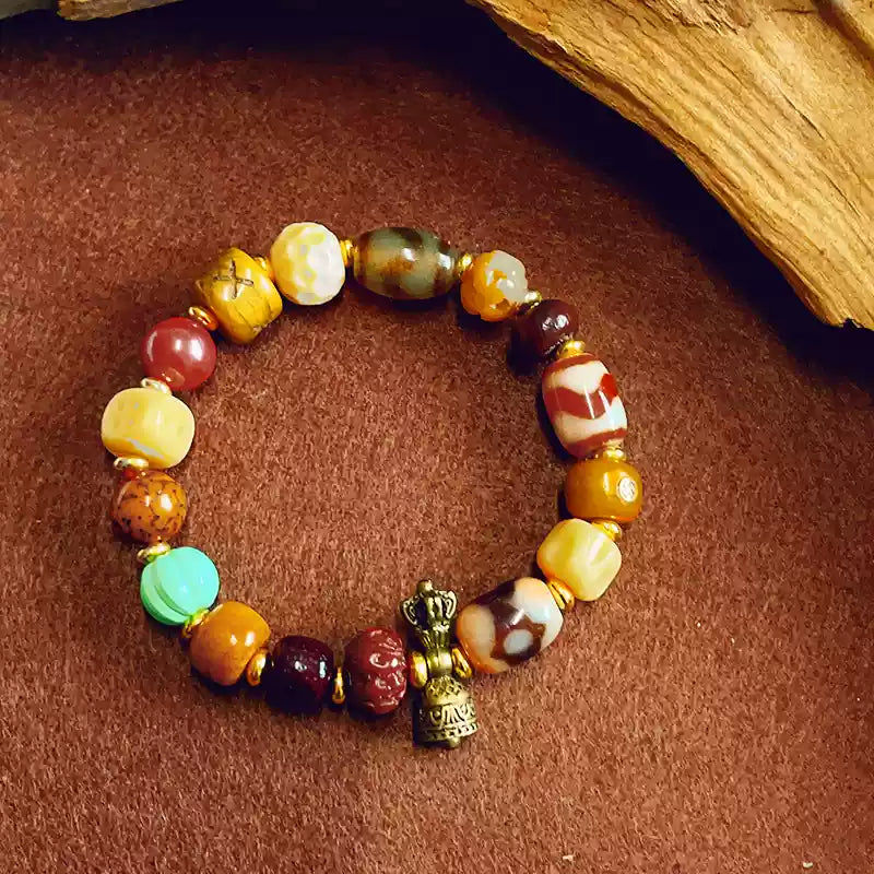Punk Monk® Gemstone Prayer Bracelet with Vajra & Dzi Bead