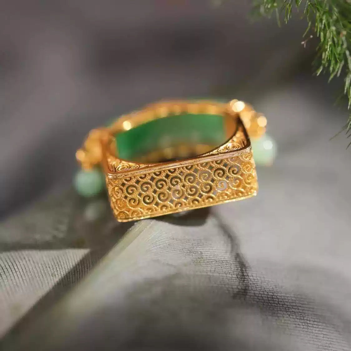 Garden of Empresses® Green Jade Saddle Ring
