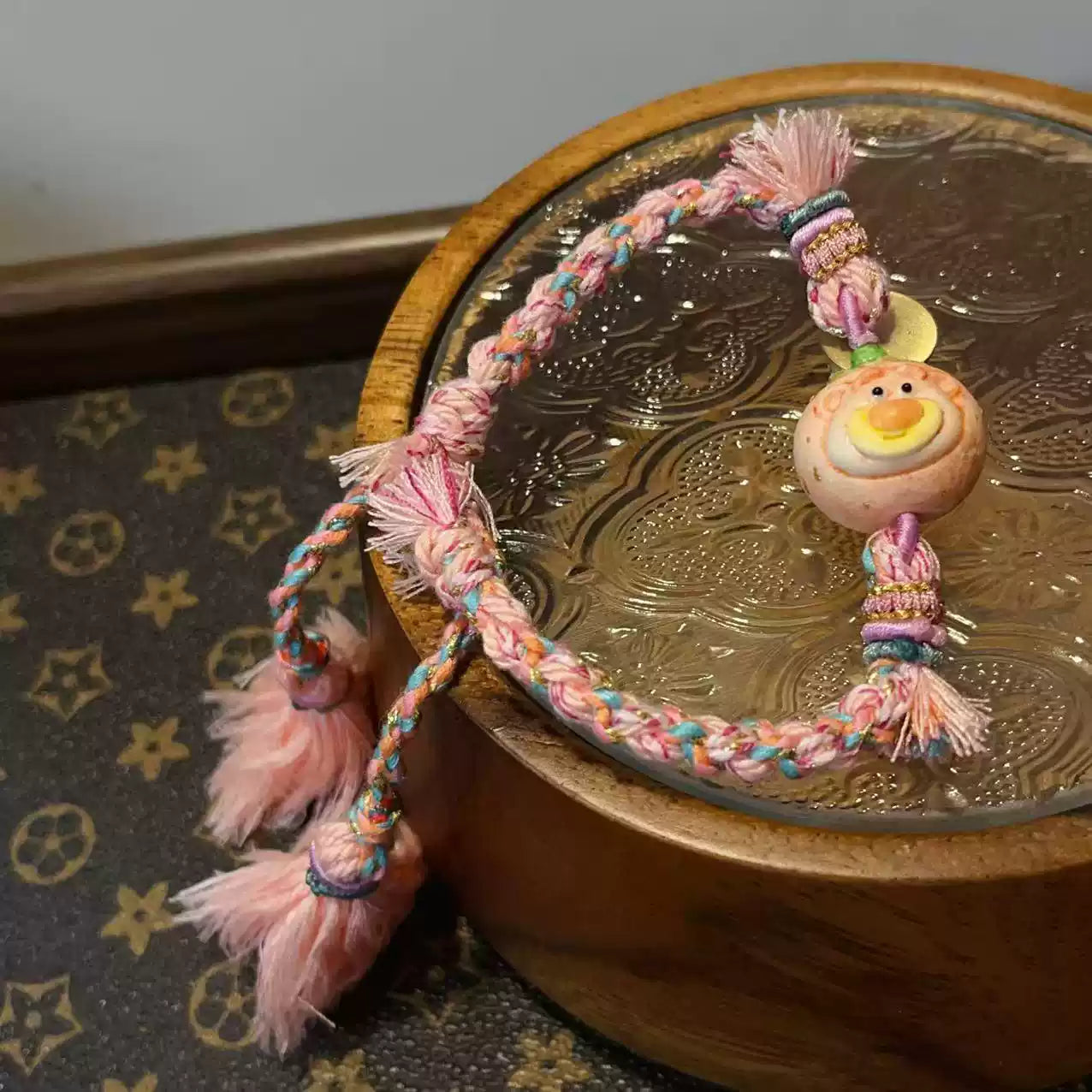 Funky Punky® Handwoven Strawberry Bear Bracelet with Antler Root Bead