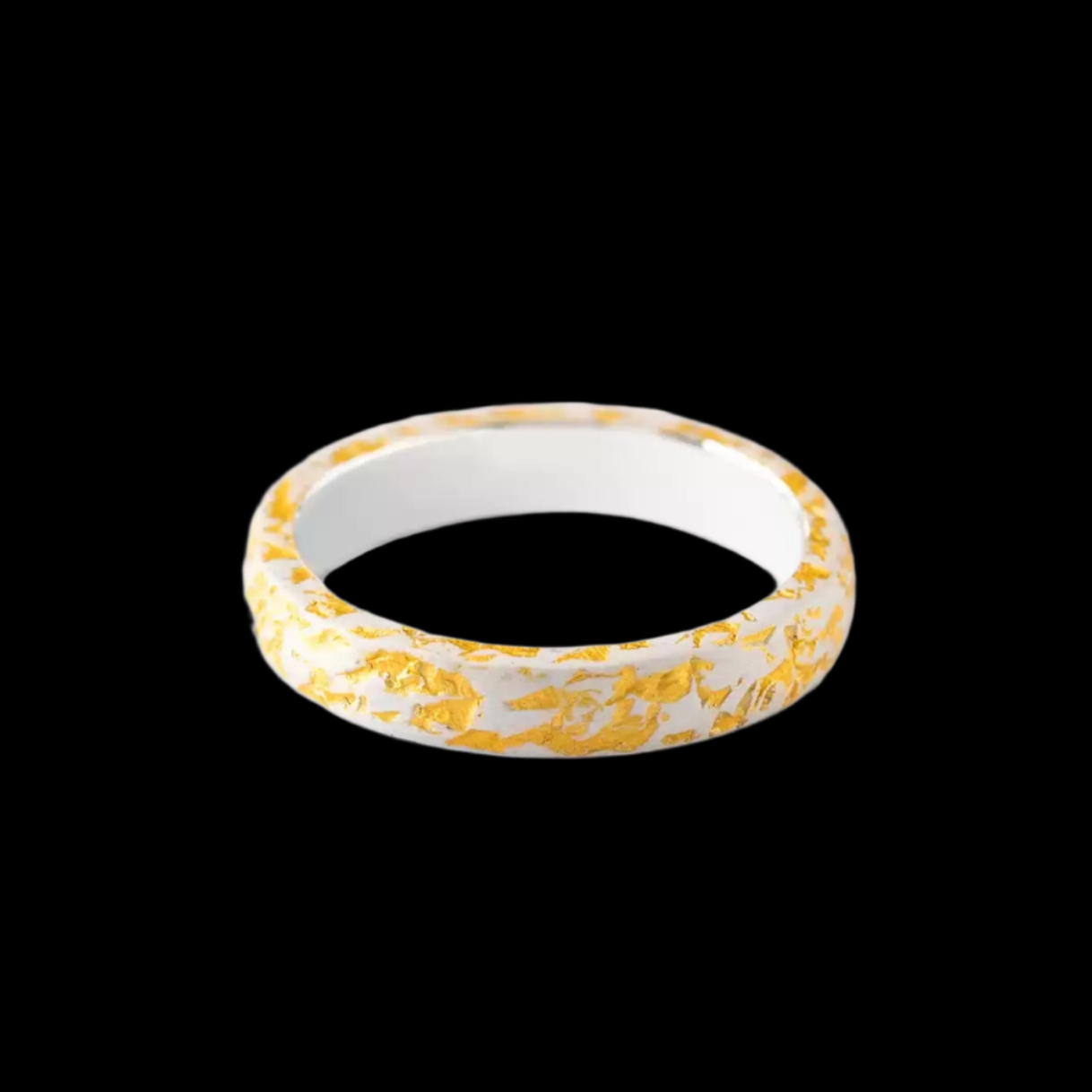 Tibetan Silver Ring with Gold Leaf Inlay & Stone Texture Design