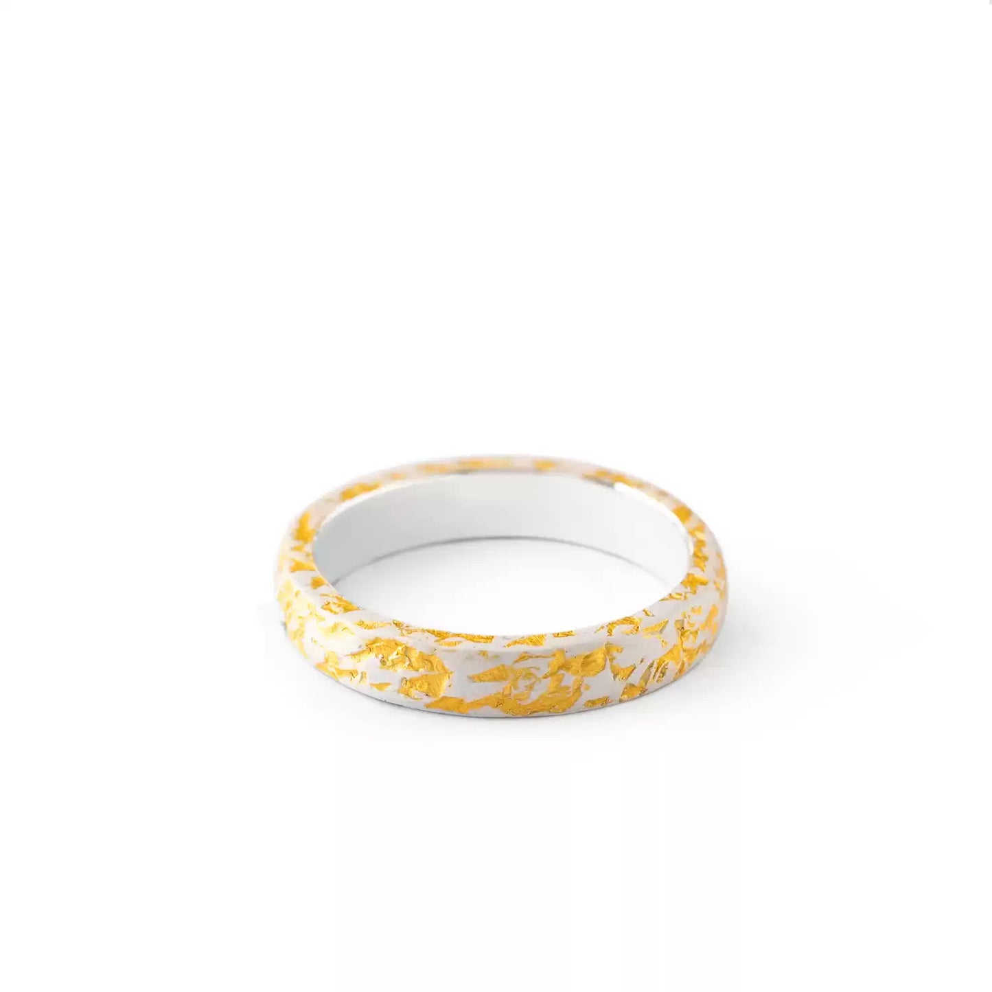 Tibetan Silver Ring with Gold Leaf Inlay & Stone Texture Design