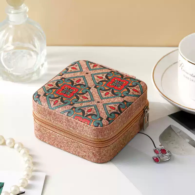 Portable Vintage Pattern Jewelry Box with Organizers