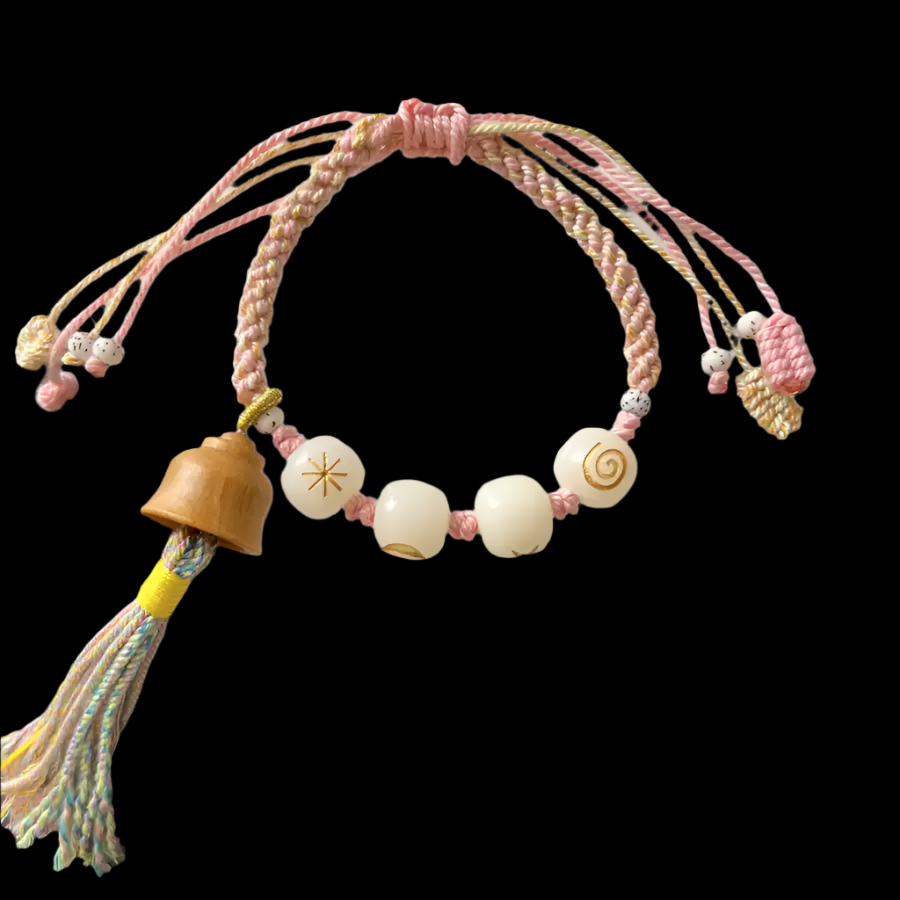 Funky Punky® White Bodhi Bead Bracelet with Sandalwood Bell and Celestial Motifs
